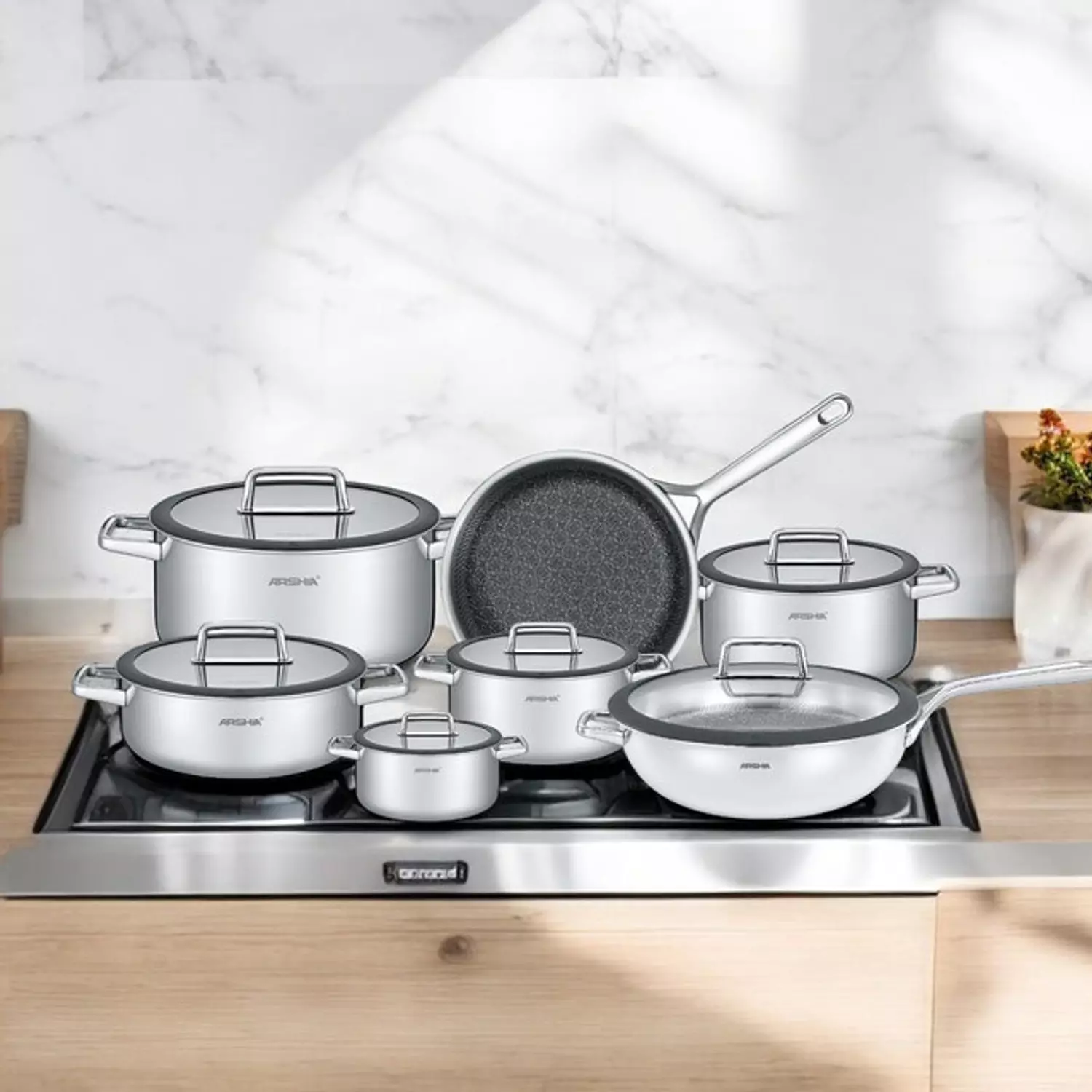 Arshia 13 piece Try_ply stainless steel cookware set 1