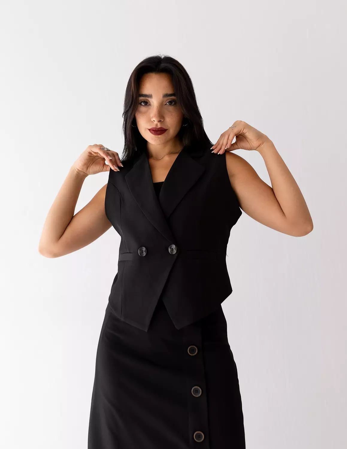 Black Icon double breasted cropped vest  image