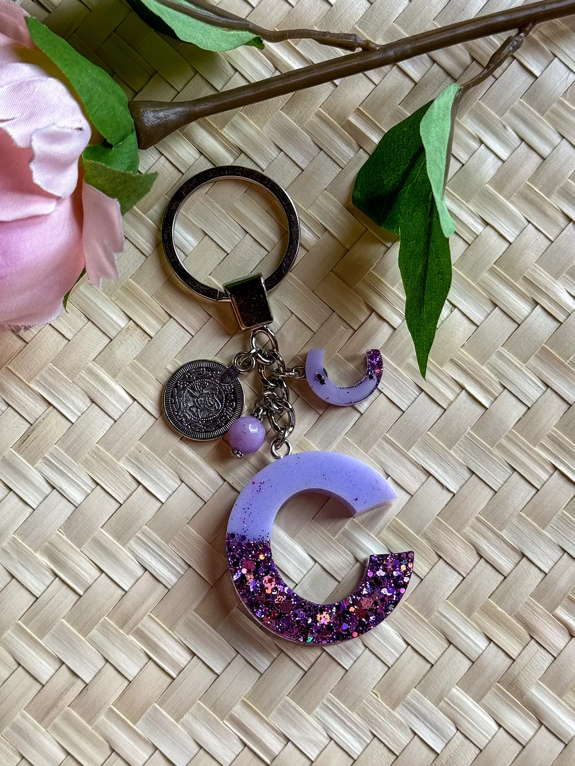 Resin Letters Keychain ( Glitter Purple ) "By Order" 3