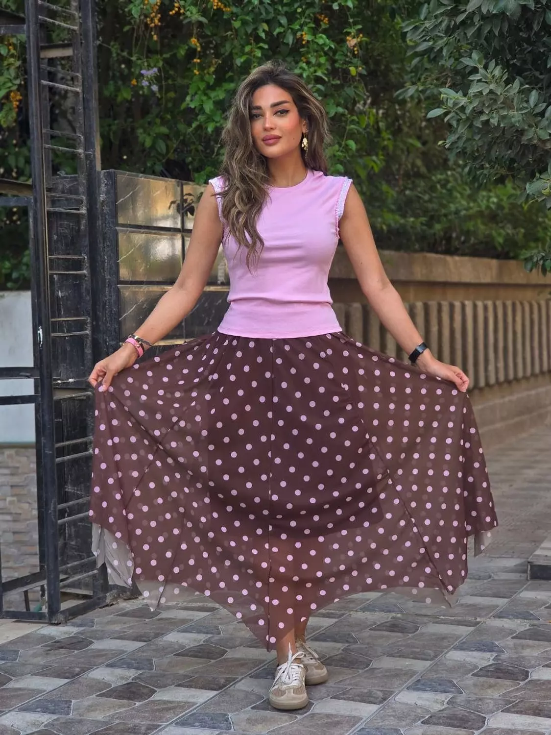 Brown polka dot skirt 2