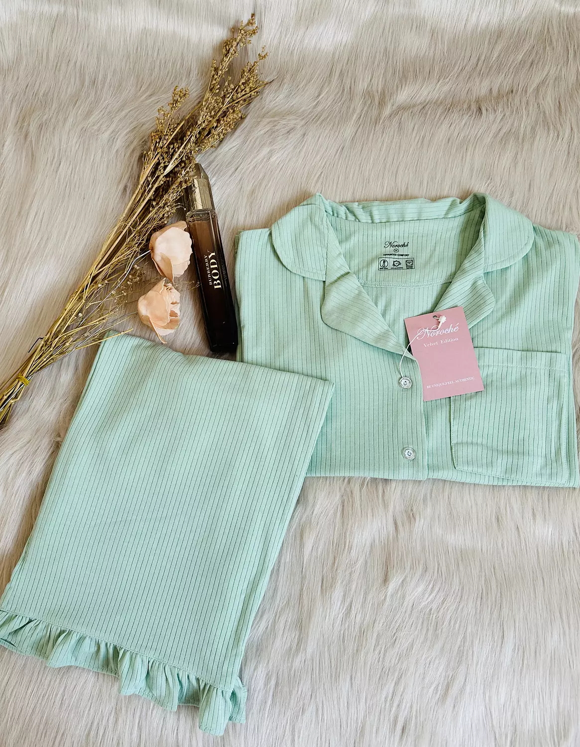 Pistachio Ruffled Cotton PJs