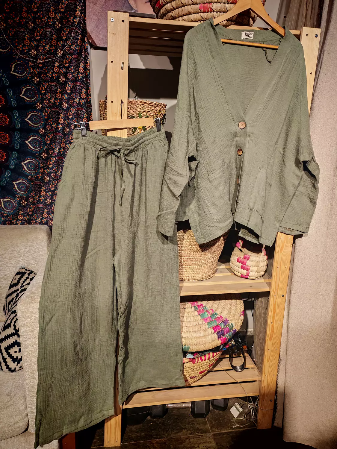 Boho olive cotton suit 3