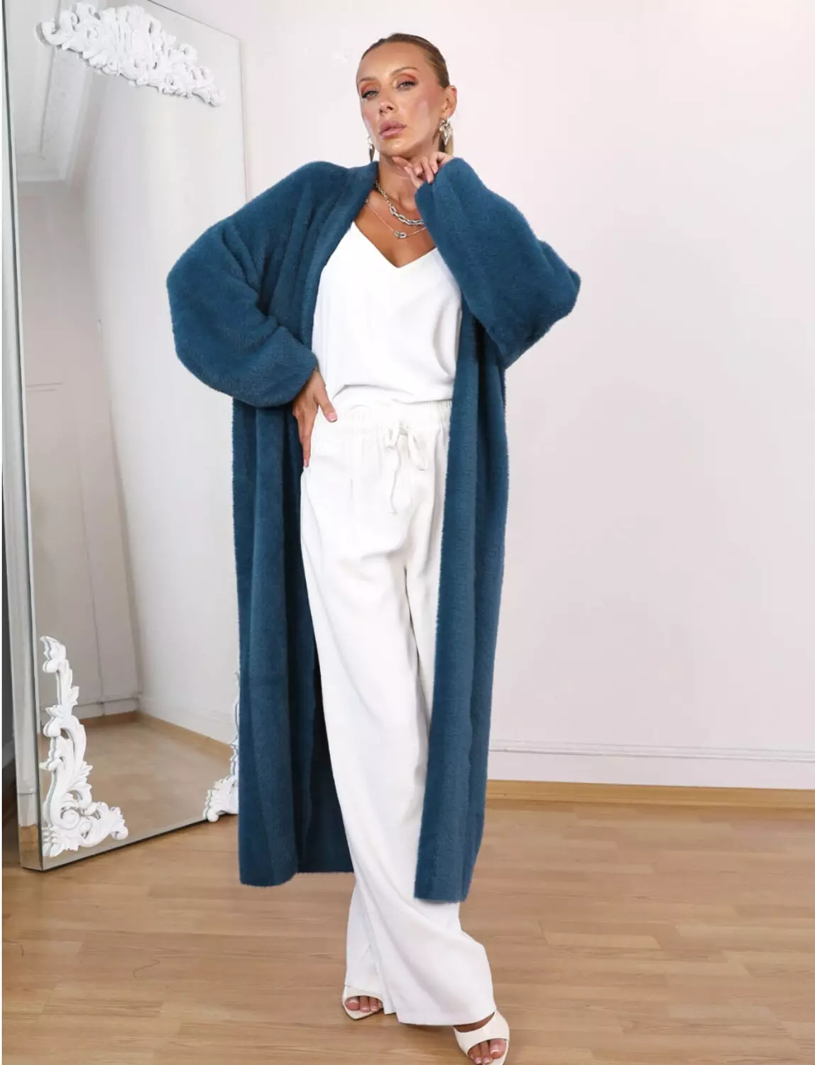 Long Open Petroleum Mohair Cardigan  2