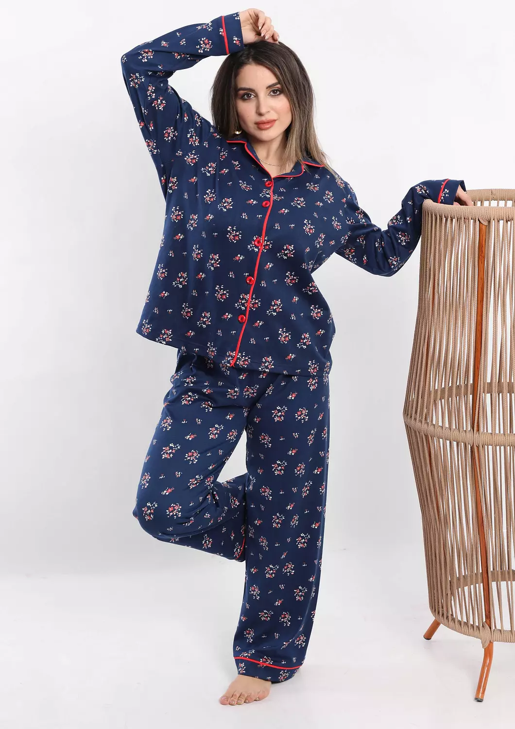 C325 Midnight Blossom BUTTONED Pajama Set  1