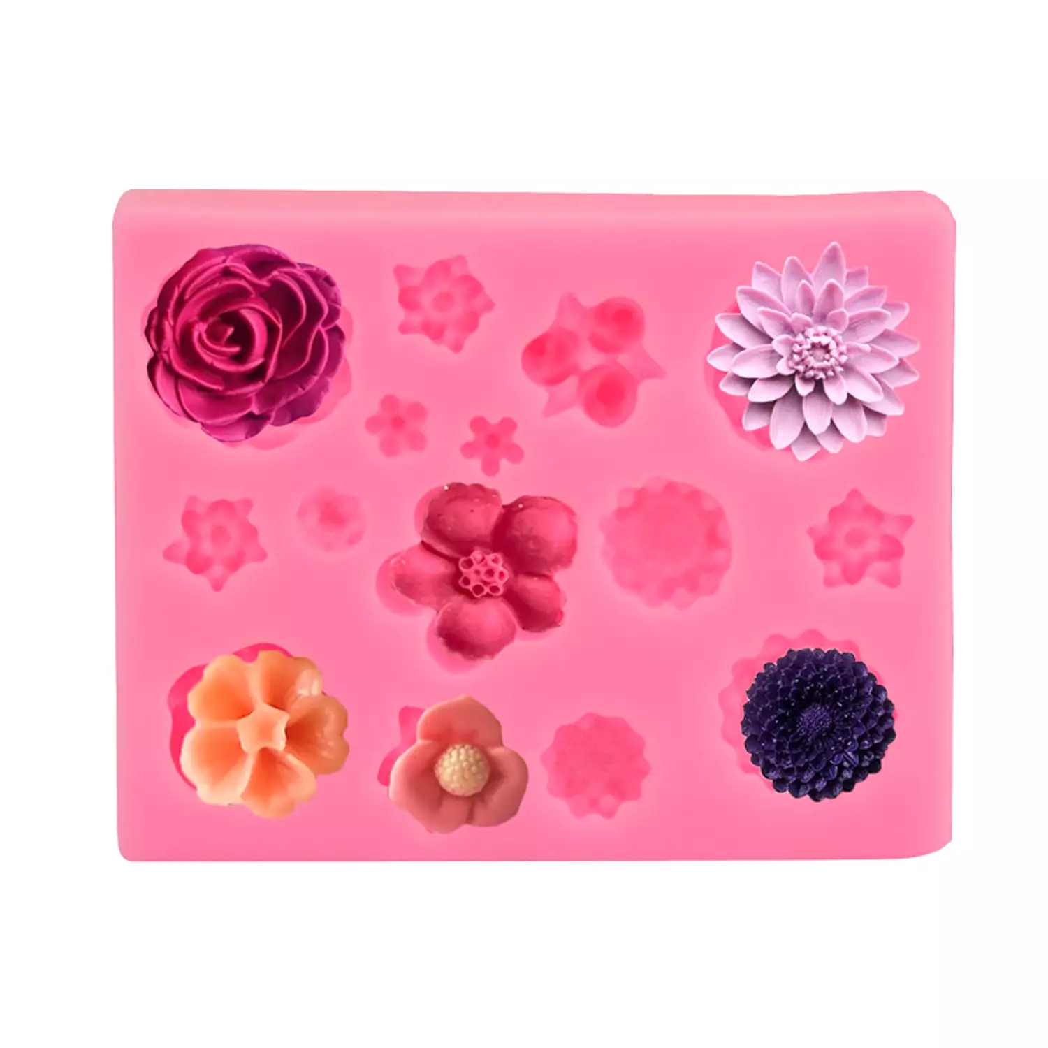 15 Flowers rectangle silicone mold image