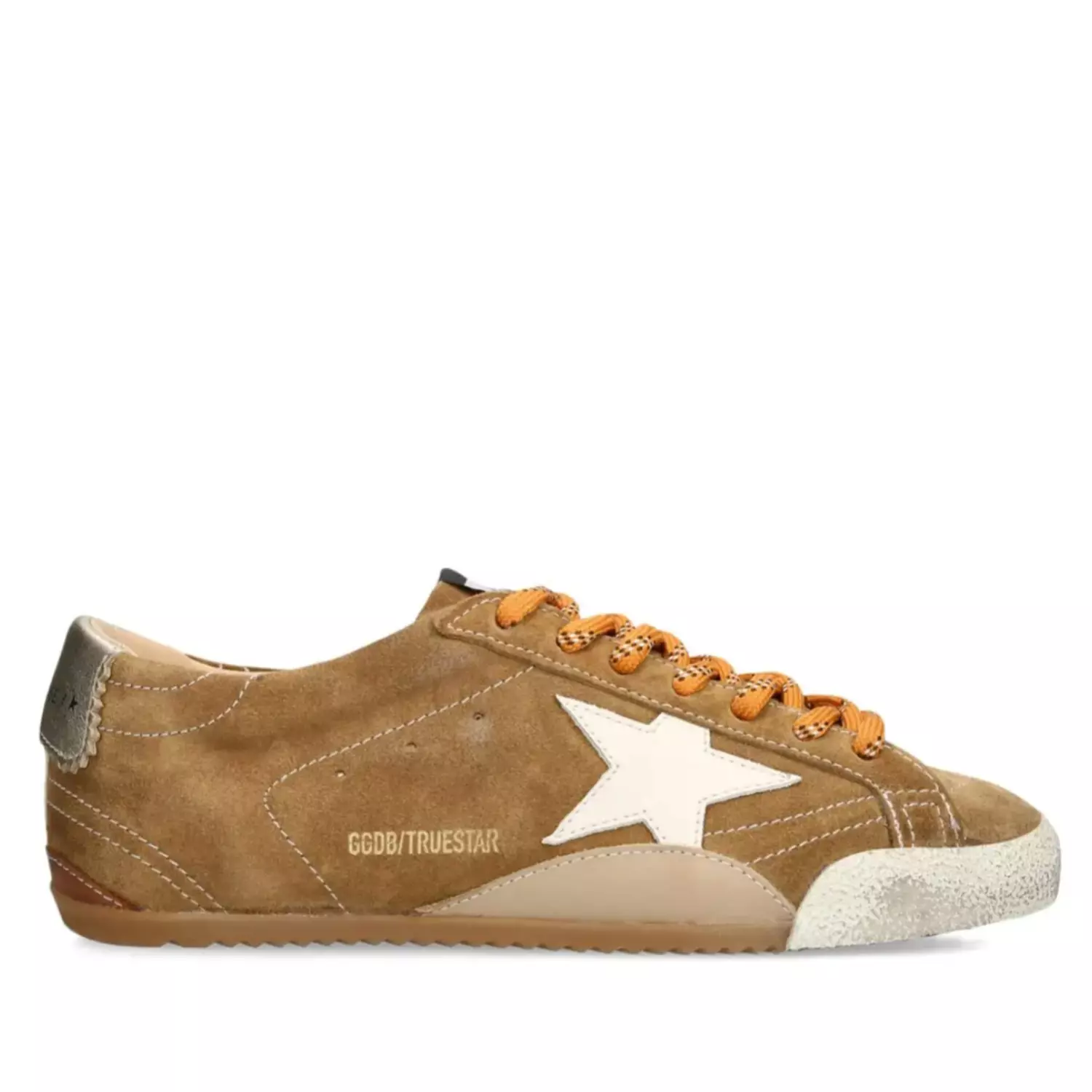 Golden Goose True-Star in tobacco-colored suede with white star and platinum heel tab image