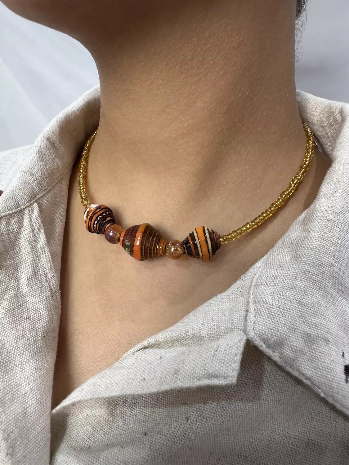 Handmade upcycled paper beads choker  2