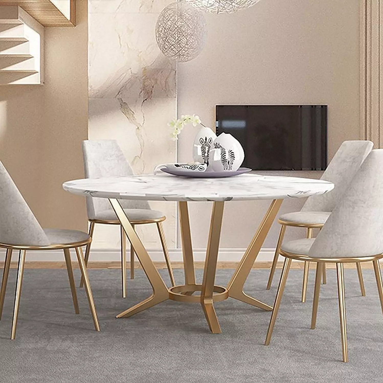 Modern steel dining table - 4 chairs hover image