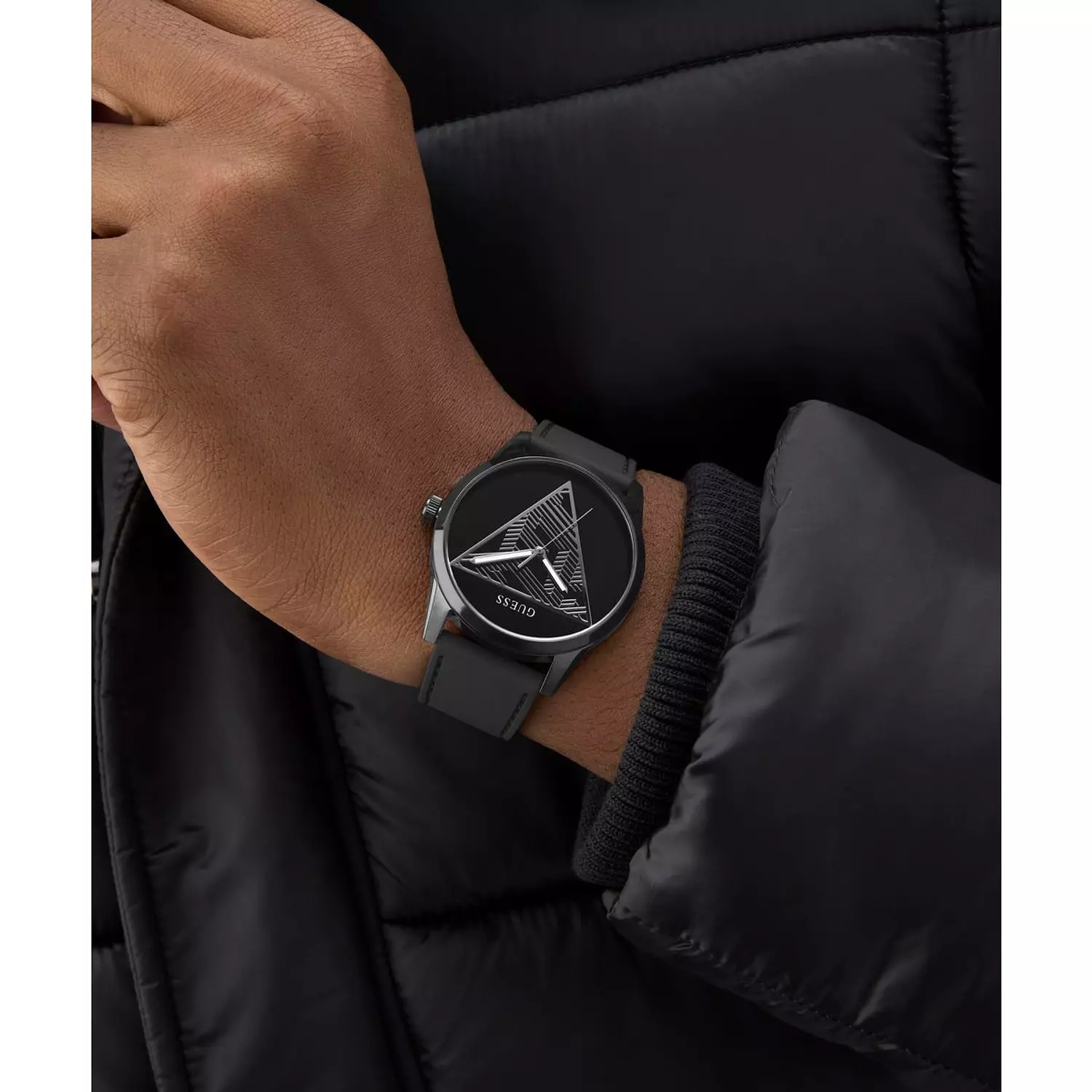 GUESS CLARK Mens Black Analog Watch Black Silicone Smooth Strap 6