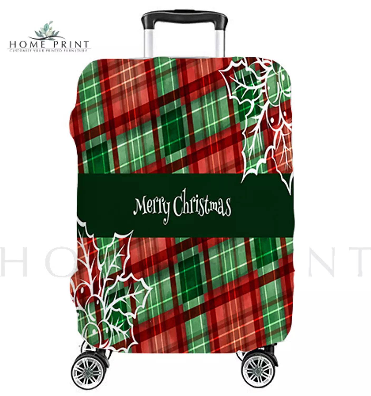 Suitcase Lycra Cover - Merry Christmas  - Red and Green colors  image
