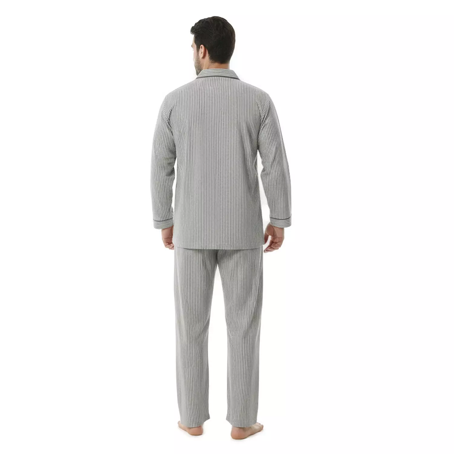 بيجاما رجالي مقلم كم طويل - 2393- مخطط باللون الرمادي 3