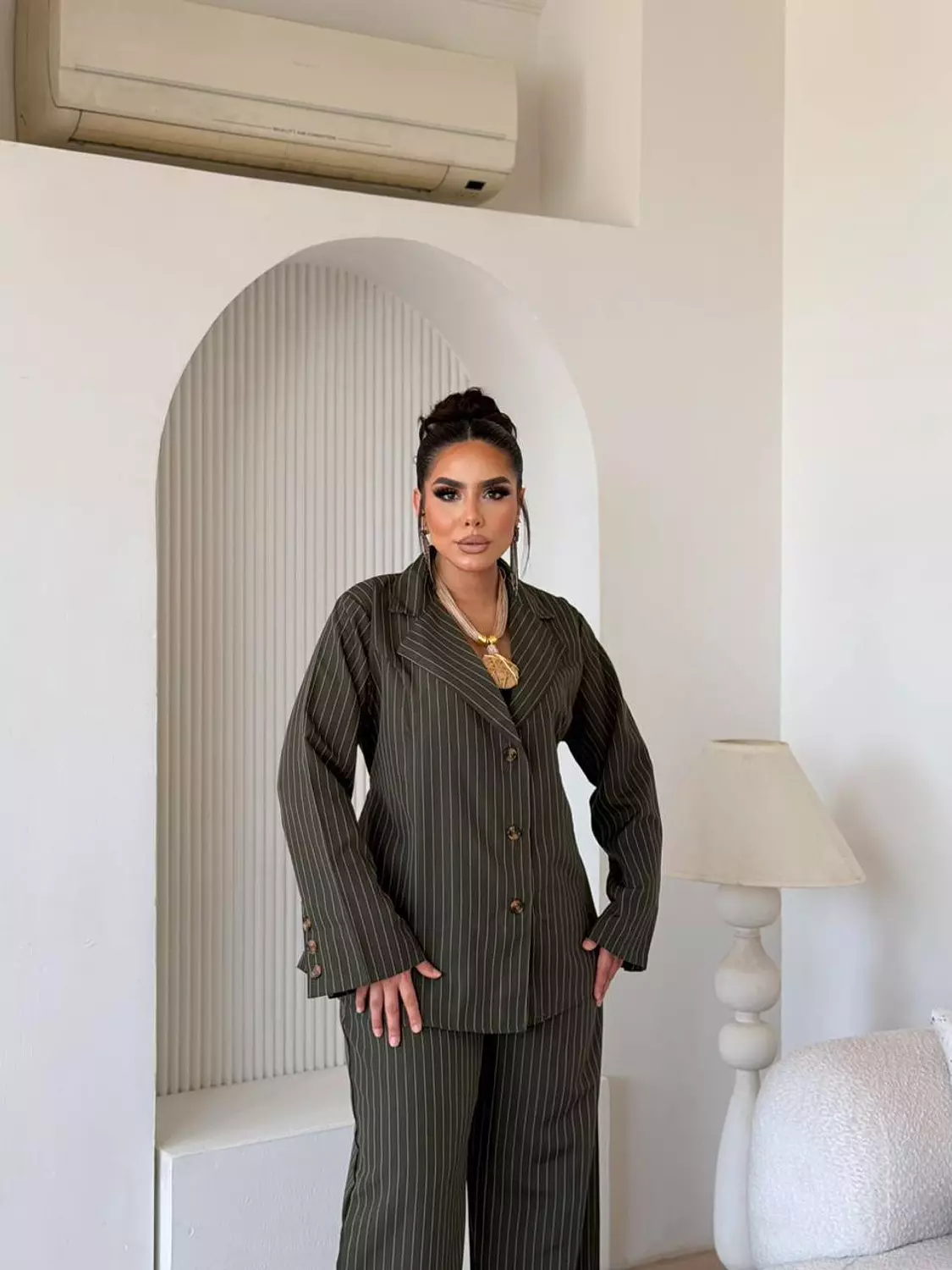 Axis Pinstripe Set In Olive hover image