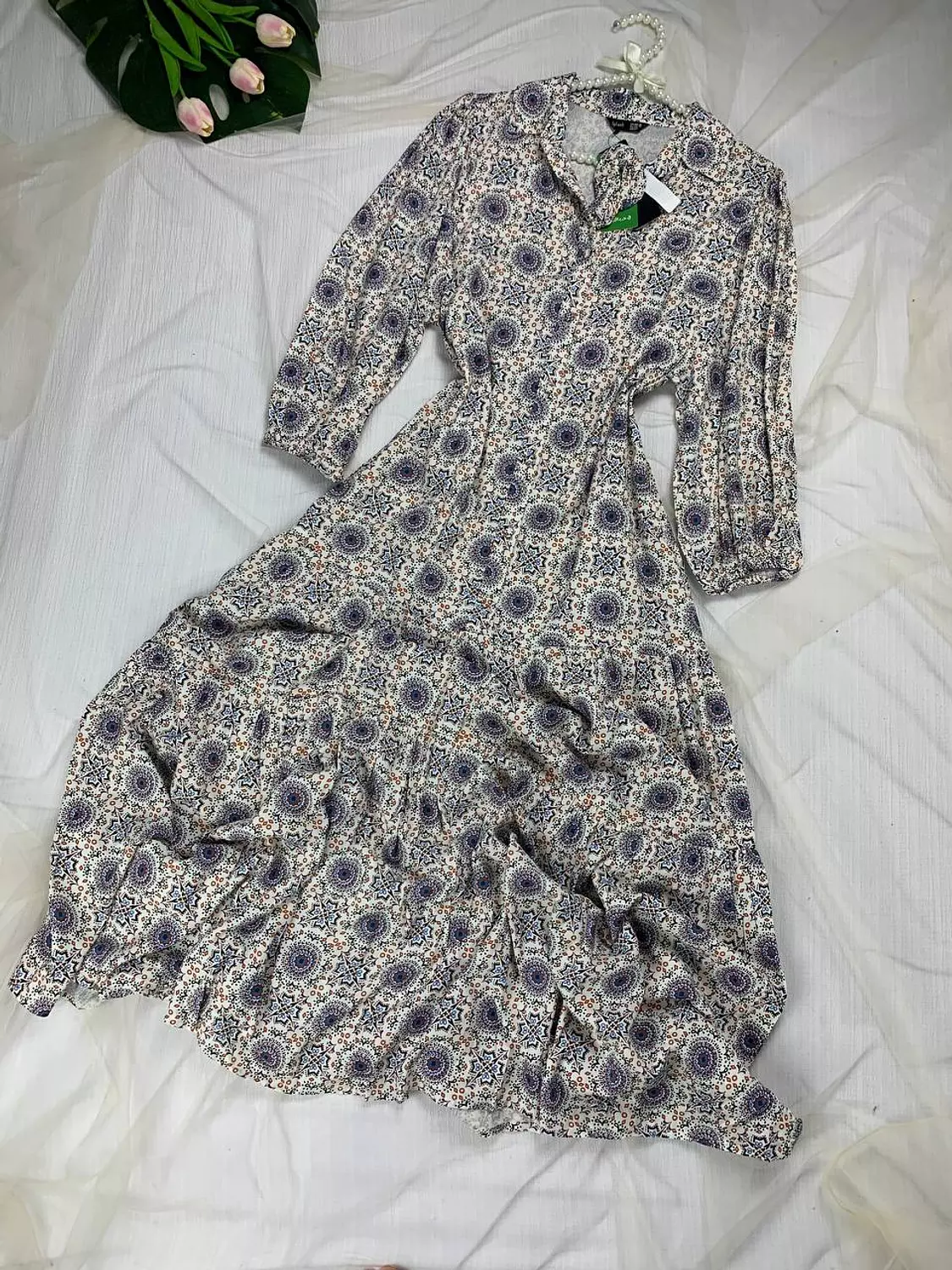 Long cotton dress with pockets & head piece from splash image