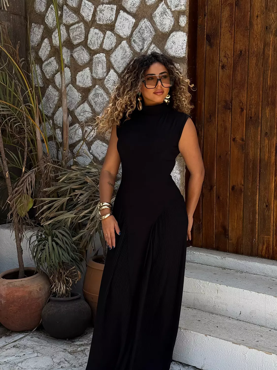 Noir pleated dress image