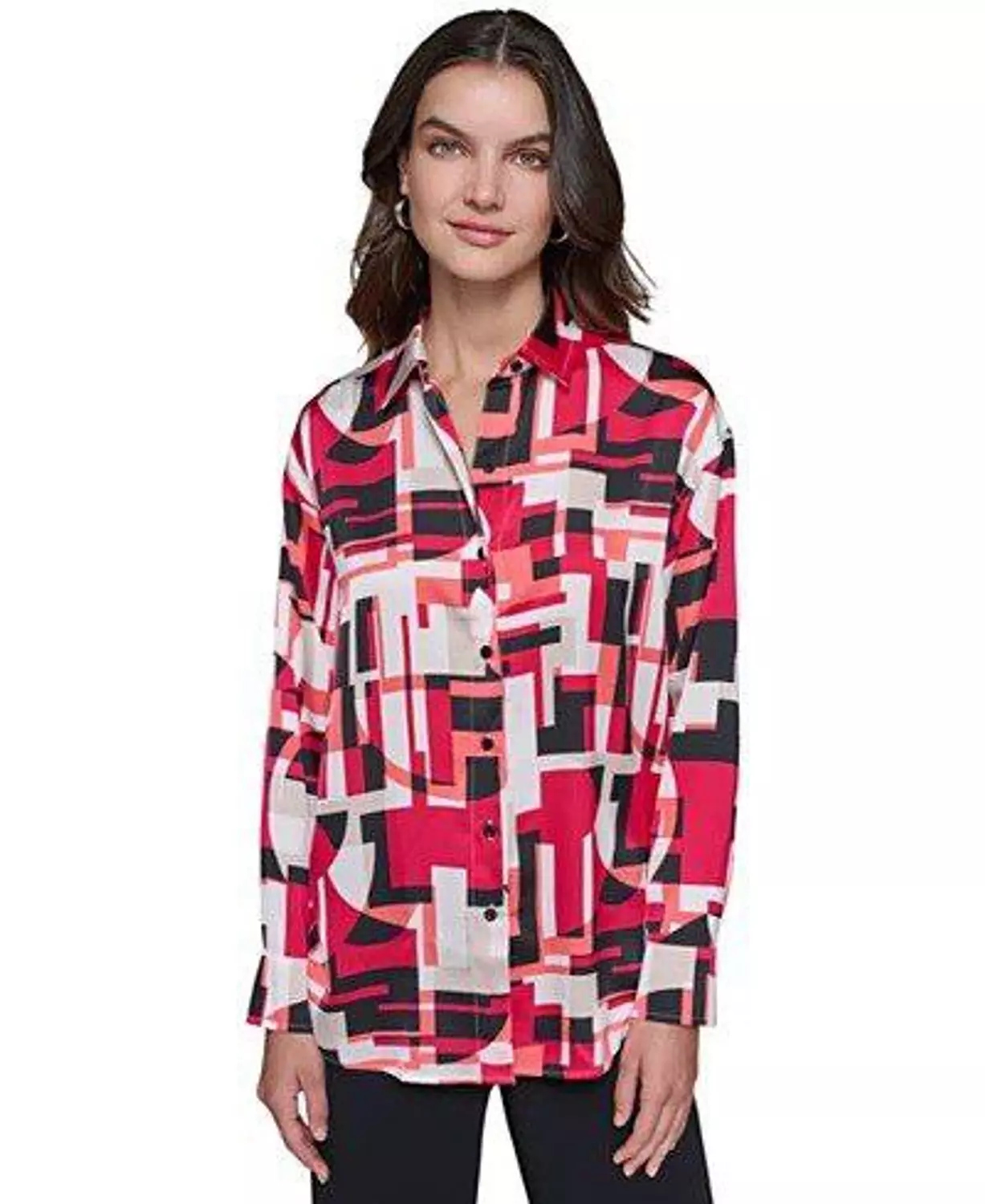 Karl Lagerfeld Paris Women’s Graphic Print Shirt – Red Mix image