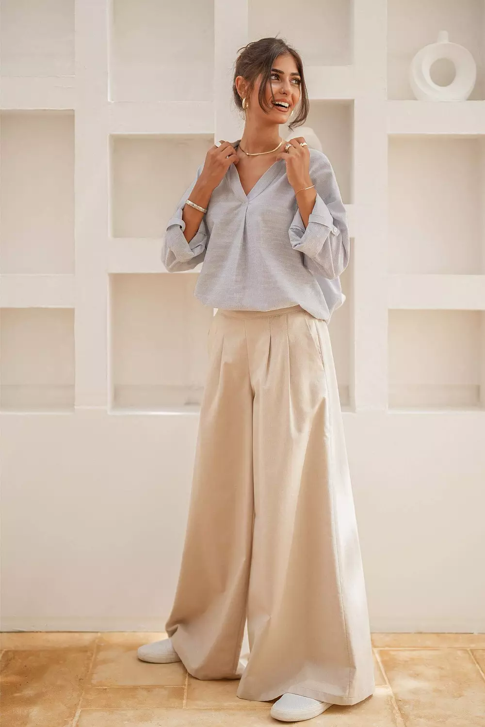 City Flow Wide Leg Pants Beige 2