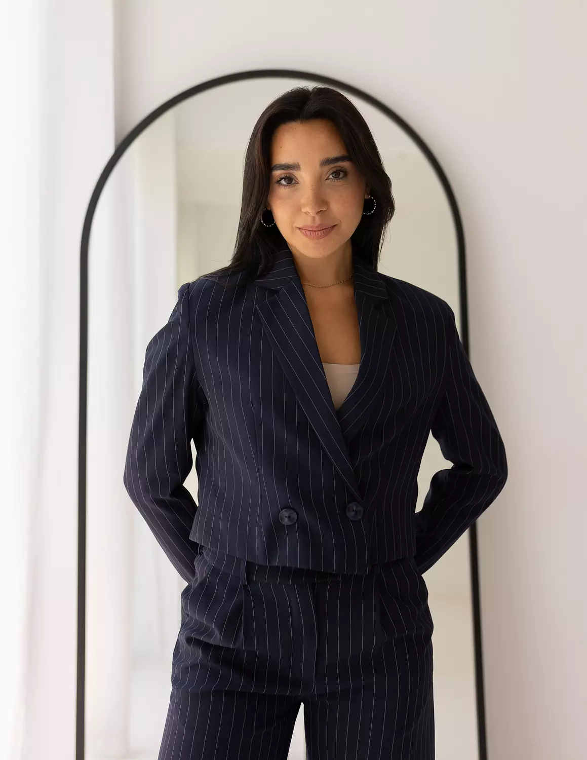 Striped Navy Cropped Blazer  4