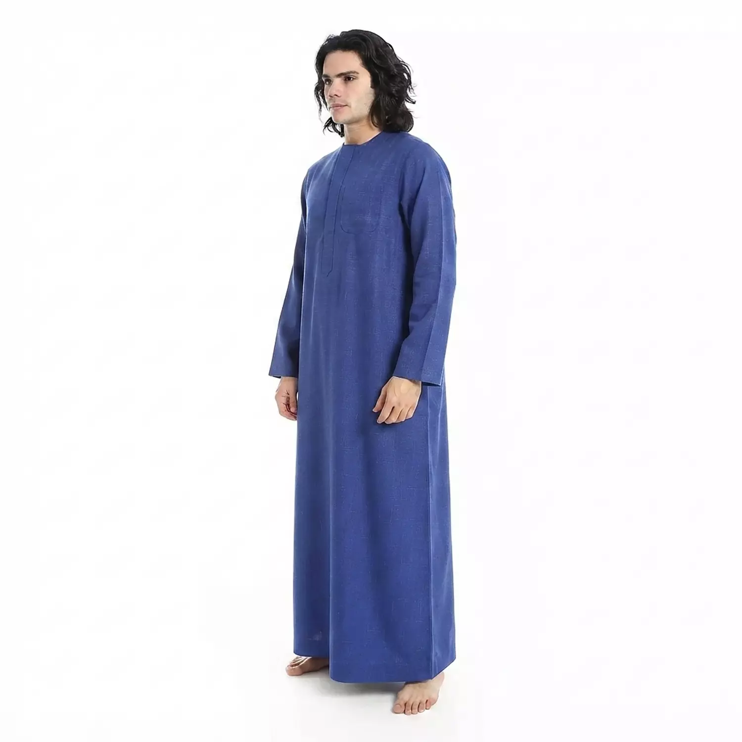 Men Galabeya Long Sleeves - Linen - 2326 - Blue 3