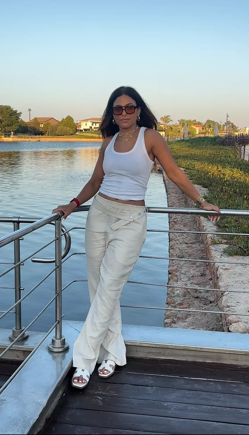 Beige Belted Linen Pants 1