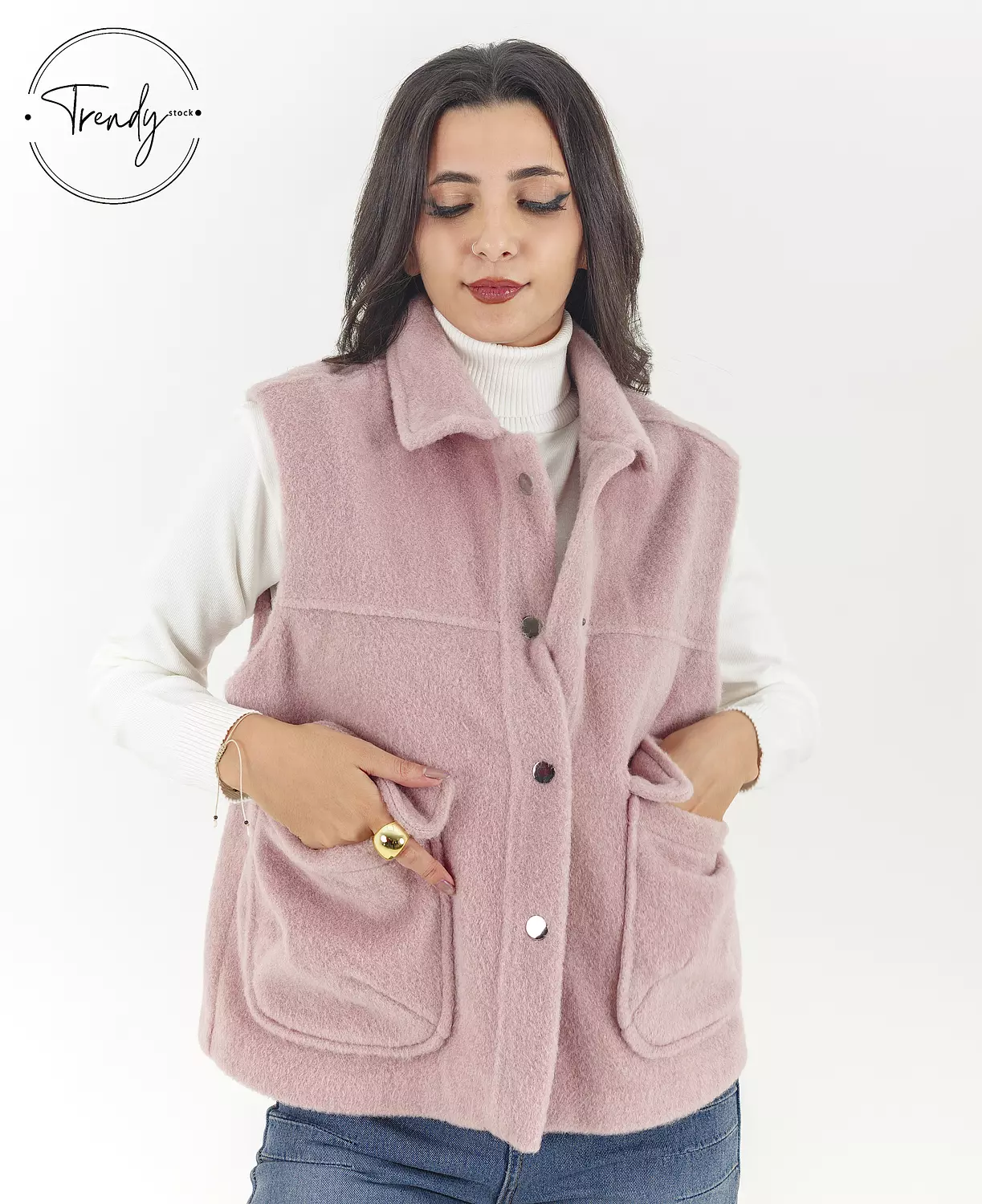 Wool Cut Pocket Pink Vest 2