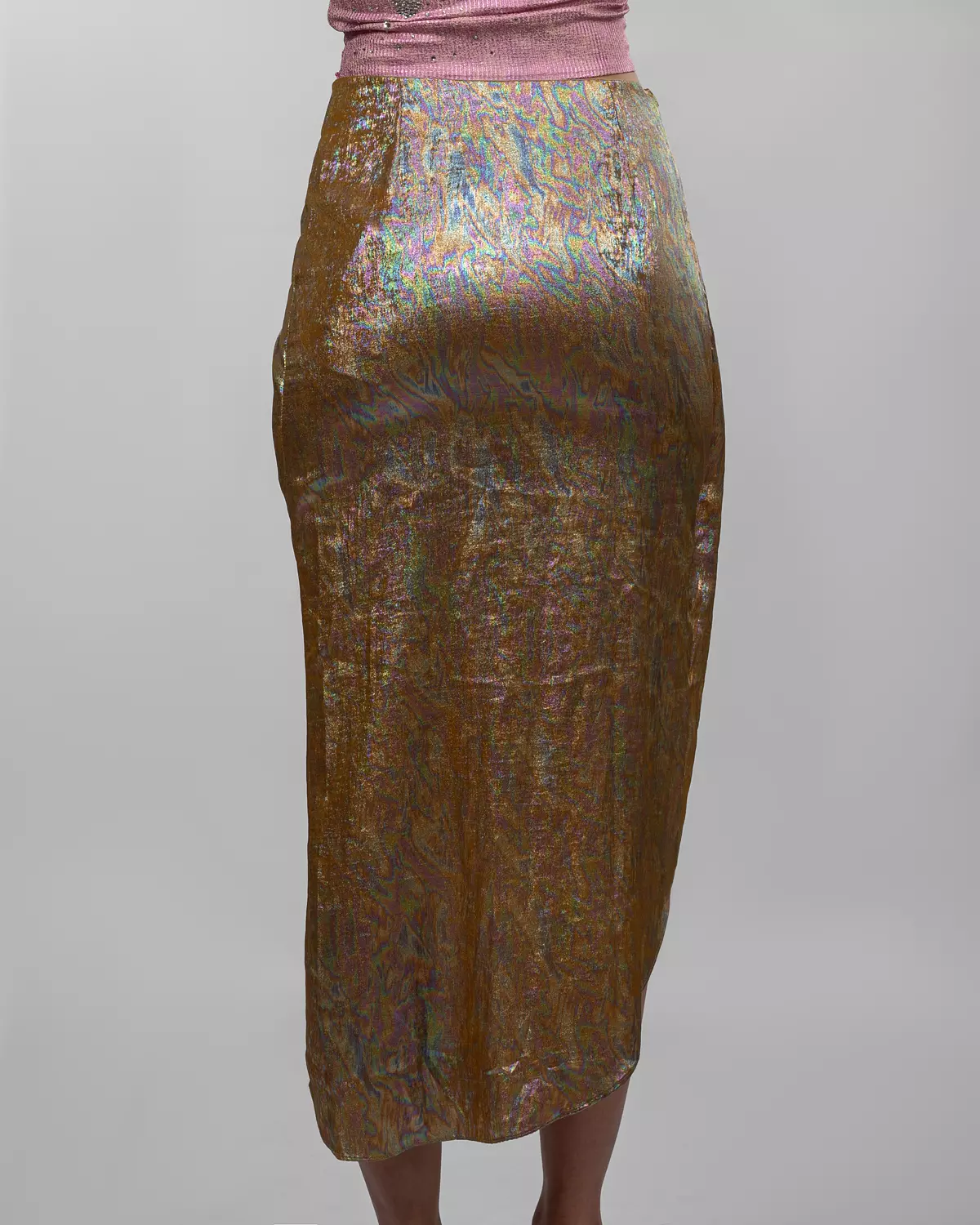 Gold Metallic Draped High-Slit Skirt 2