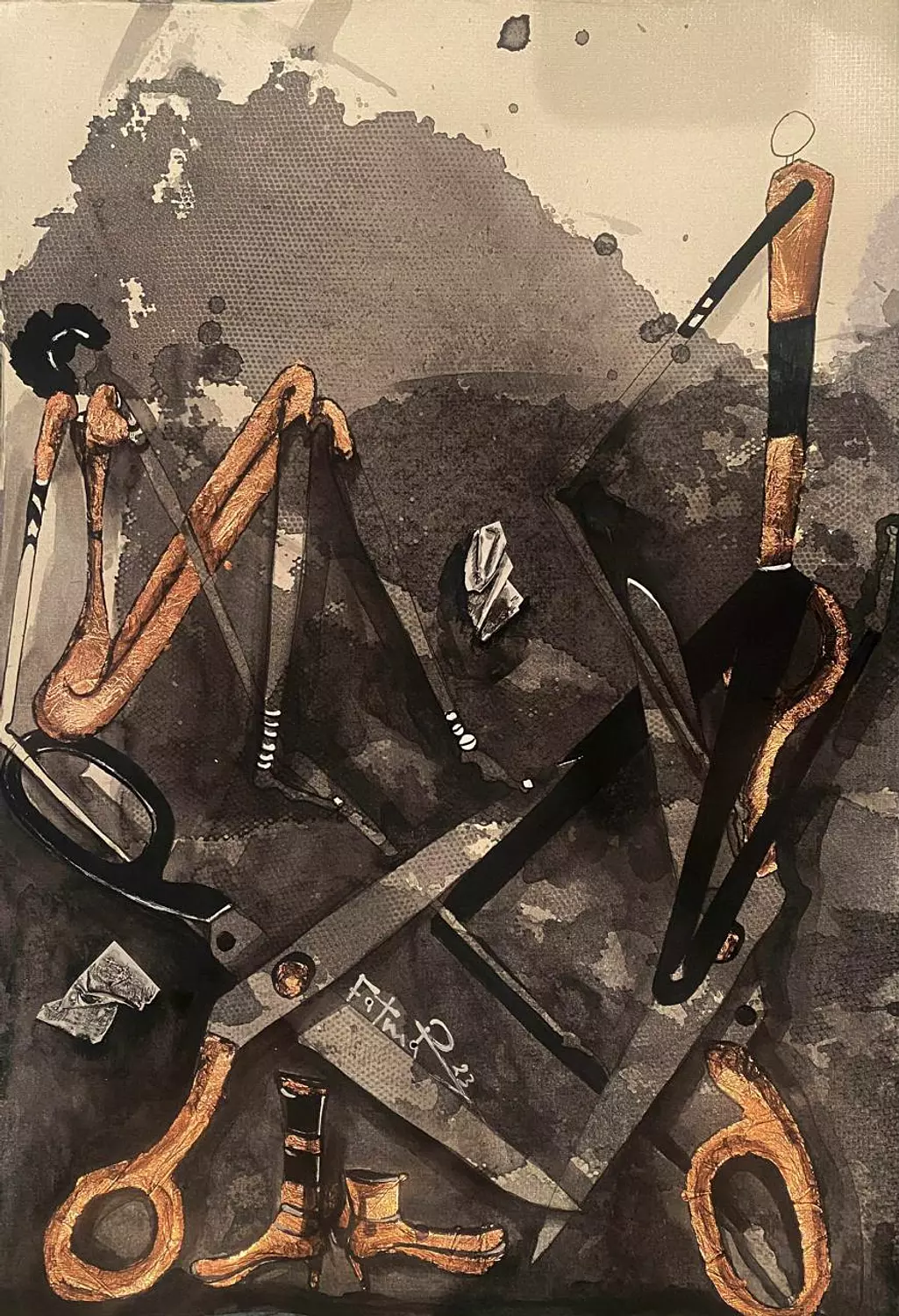 Fatma Ramadan - Mixed media on paper The scissors -00027/ 45x30 image