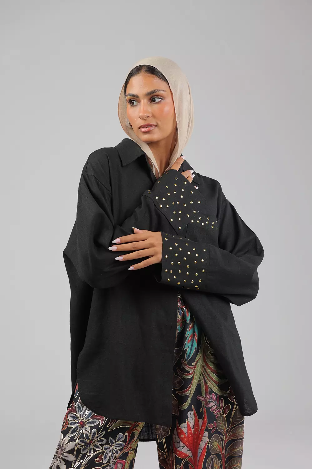 Black Studded linen shirt image