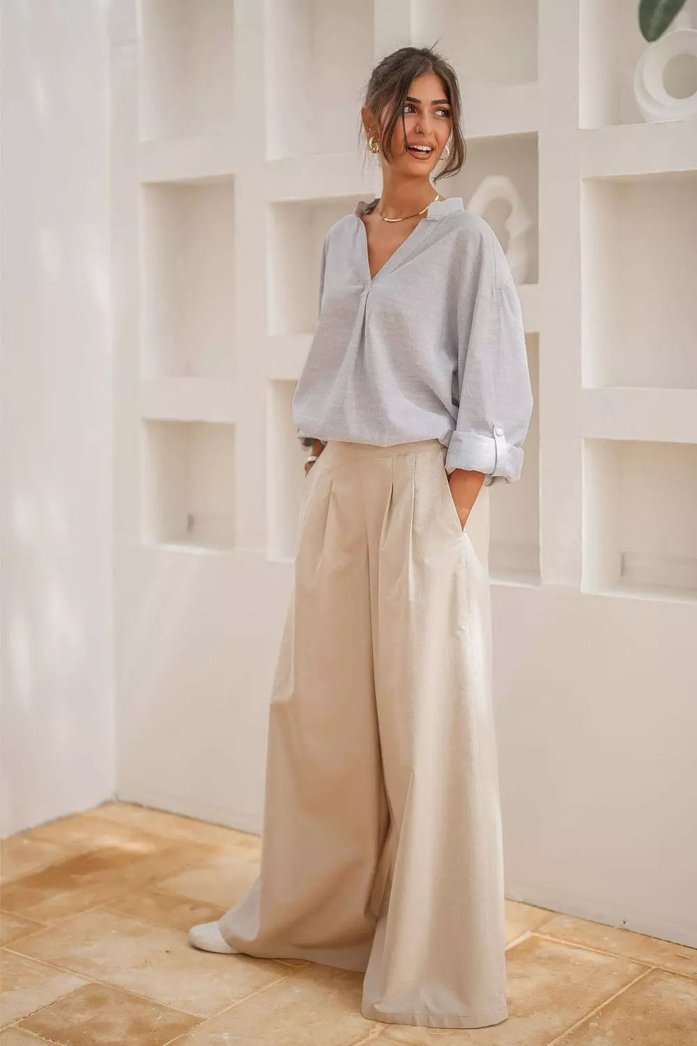 City Flow Wide Leg Pants Beige 5