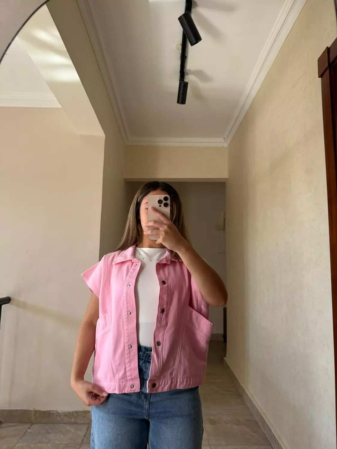 Cropped Jeans Vest Pink hover image