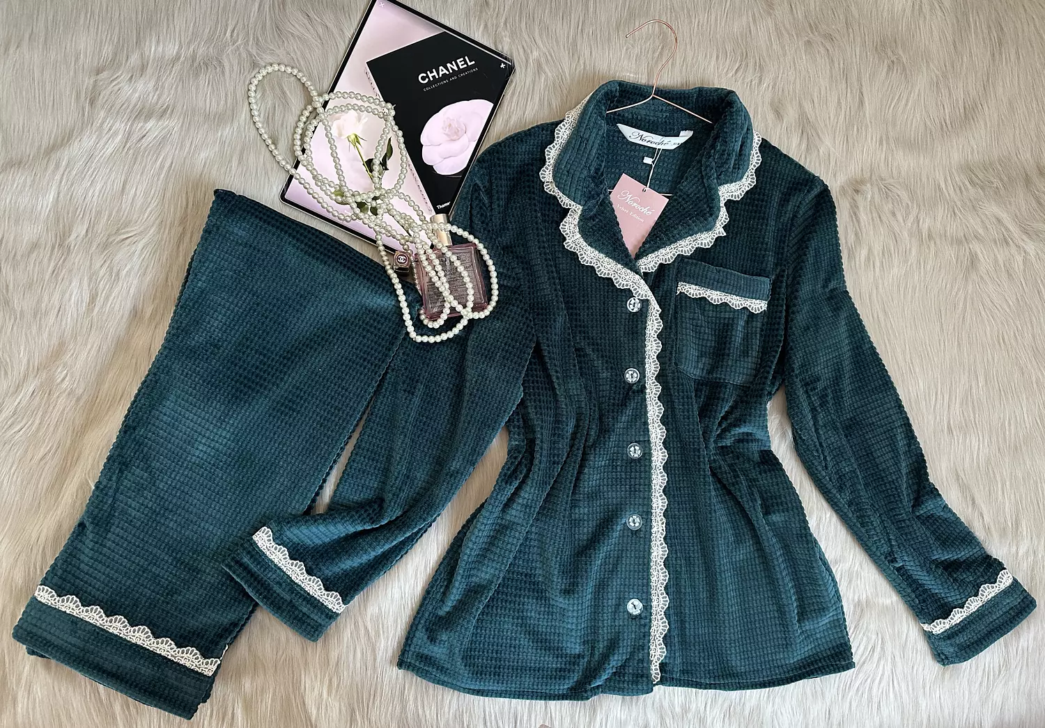 Velvet Teal Waffle Jacquard Pajamas image