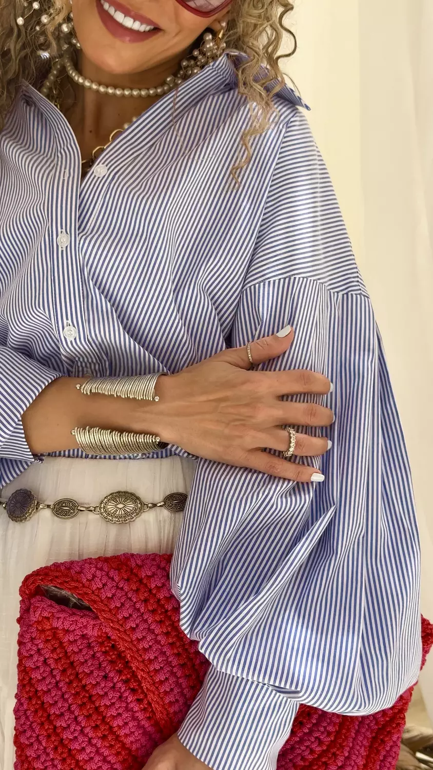 Puffy Sleeves Striped Shirt (3139) image