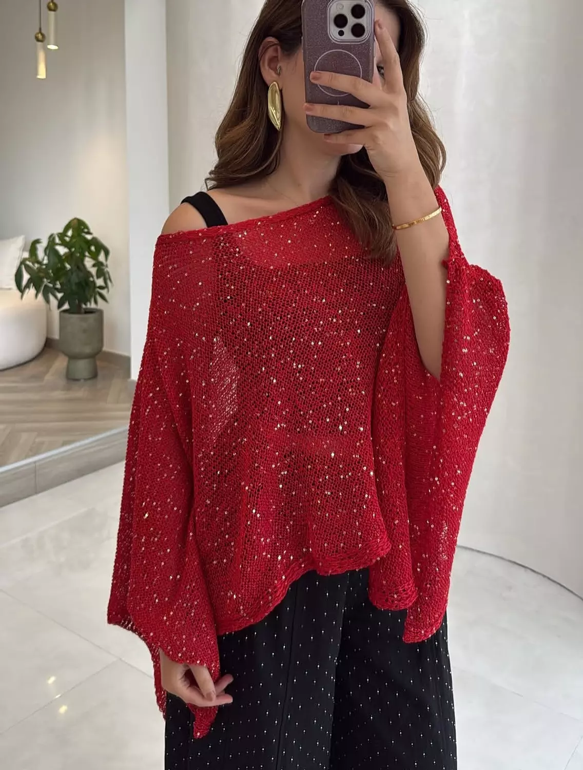 Red glittery Poncho  2