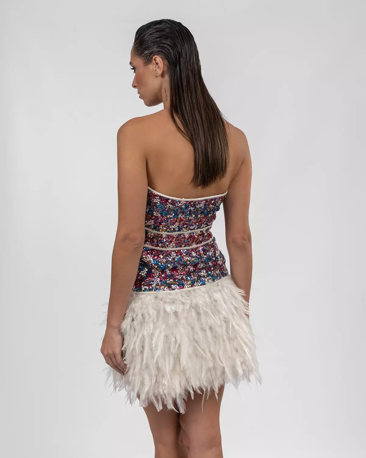 Luxurious Multi-colored Feathered Dress 5