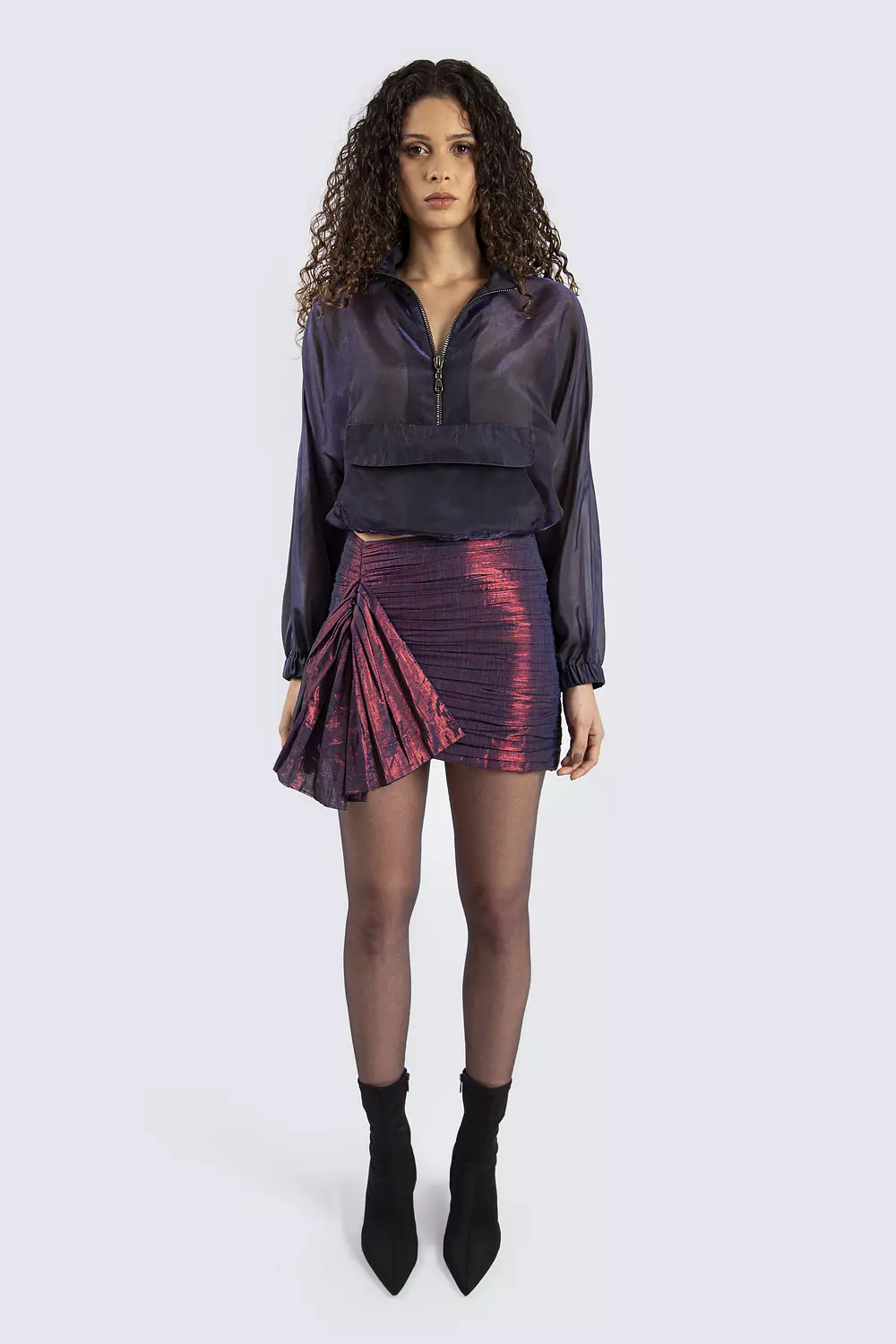 Textured Burgundy Skirt with Ruffle  hover image