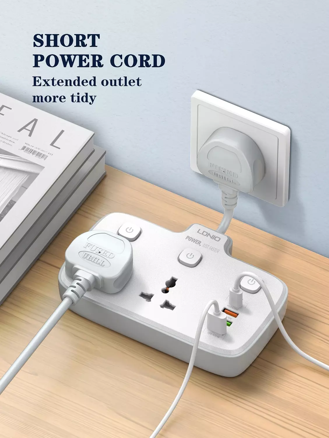 SC2413 Power Strip 2500W 4 USB Ports Fast Charging PD QC3.0 White 5