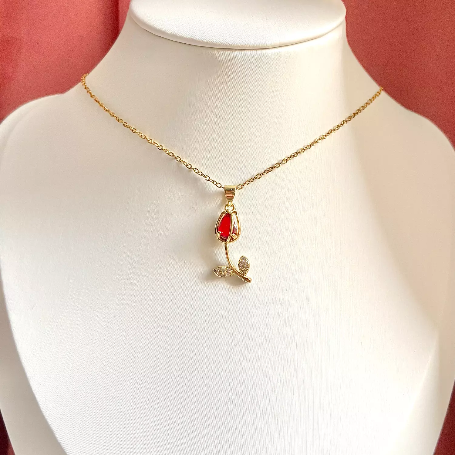 Red tulip stainless steel necklace 🌷 1