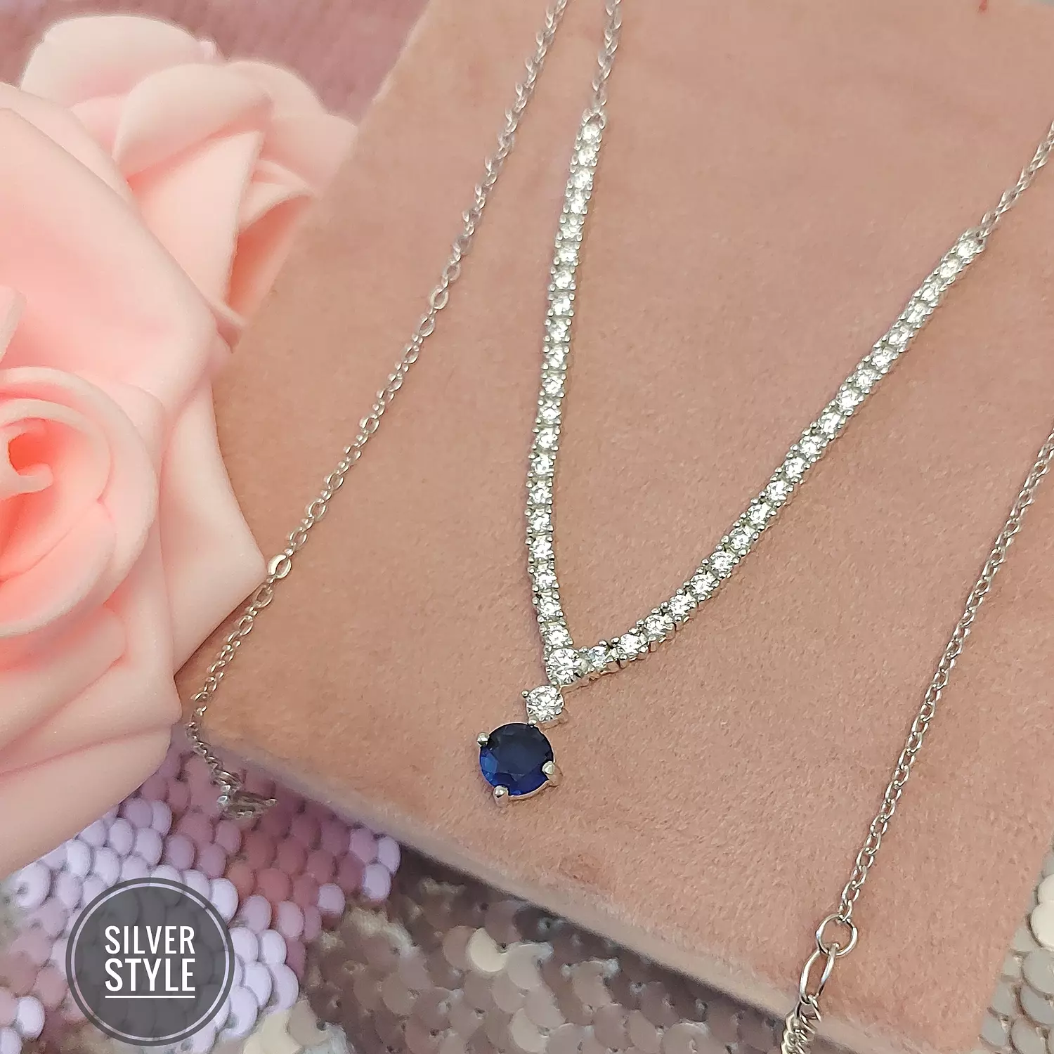 Stunning blue tennis Necklace  image