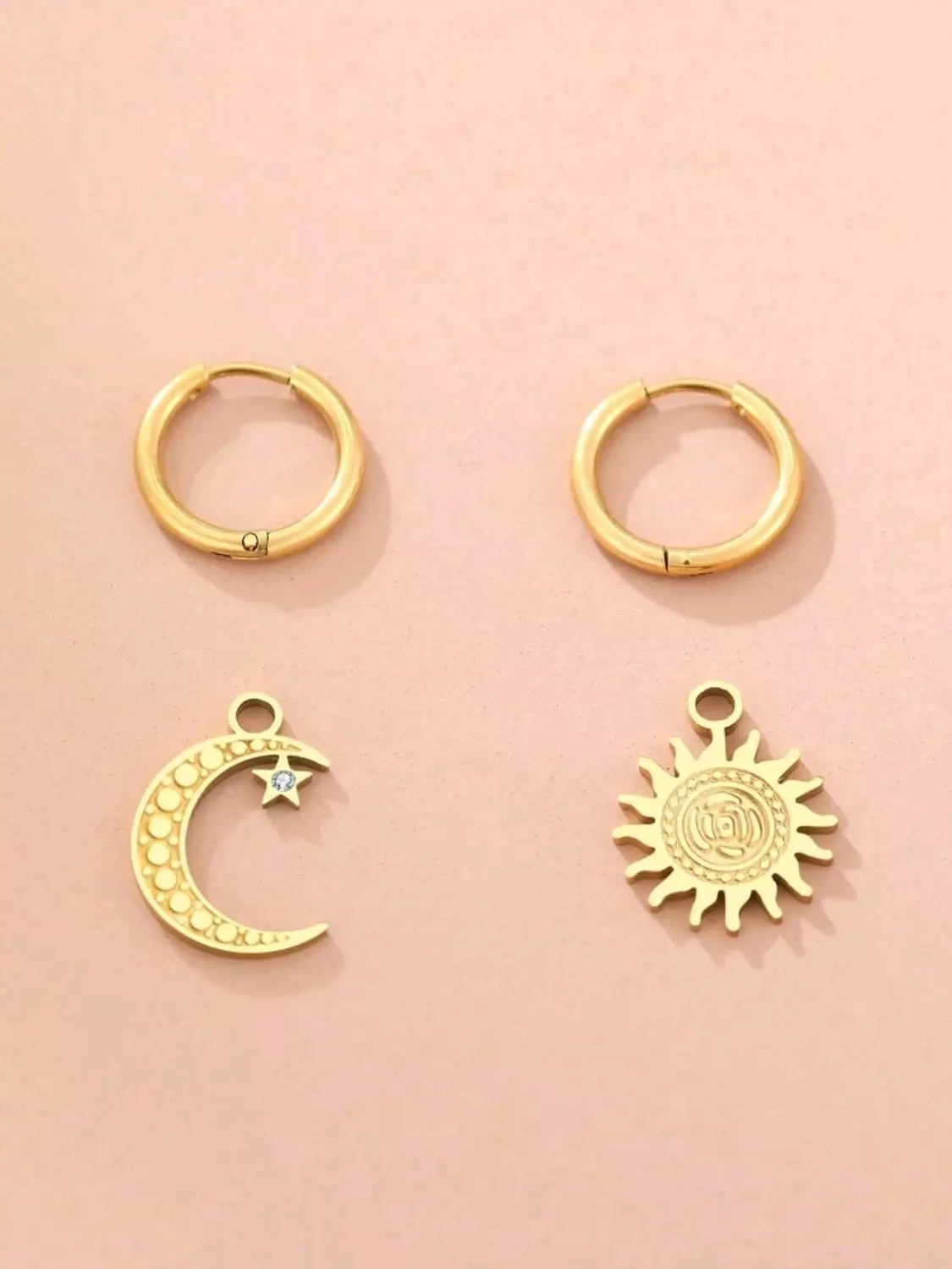 Sun-moon-crystal Earrings - Gold 2