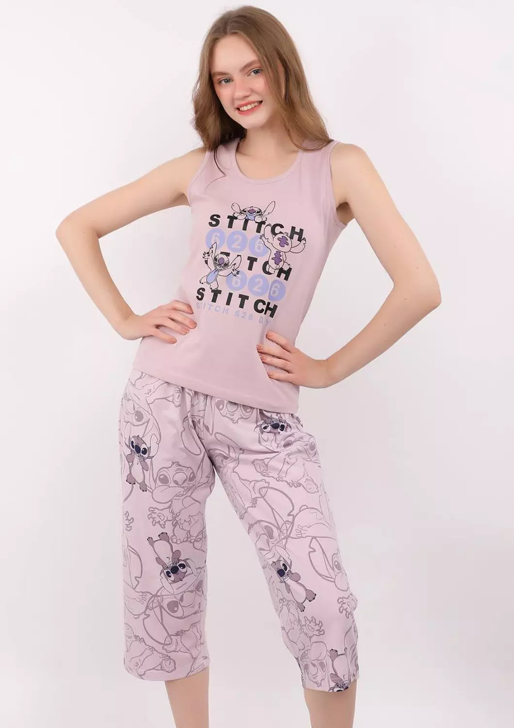 S315 Funny Stitch Capri Pants Pajama Set 4