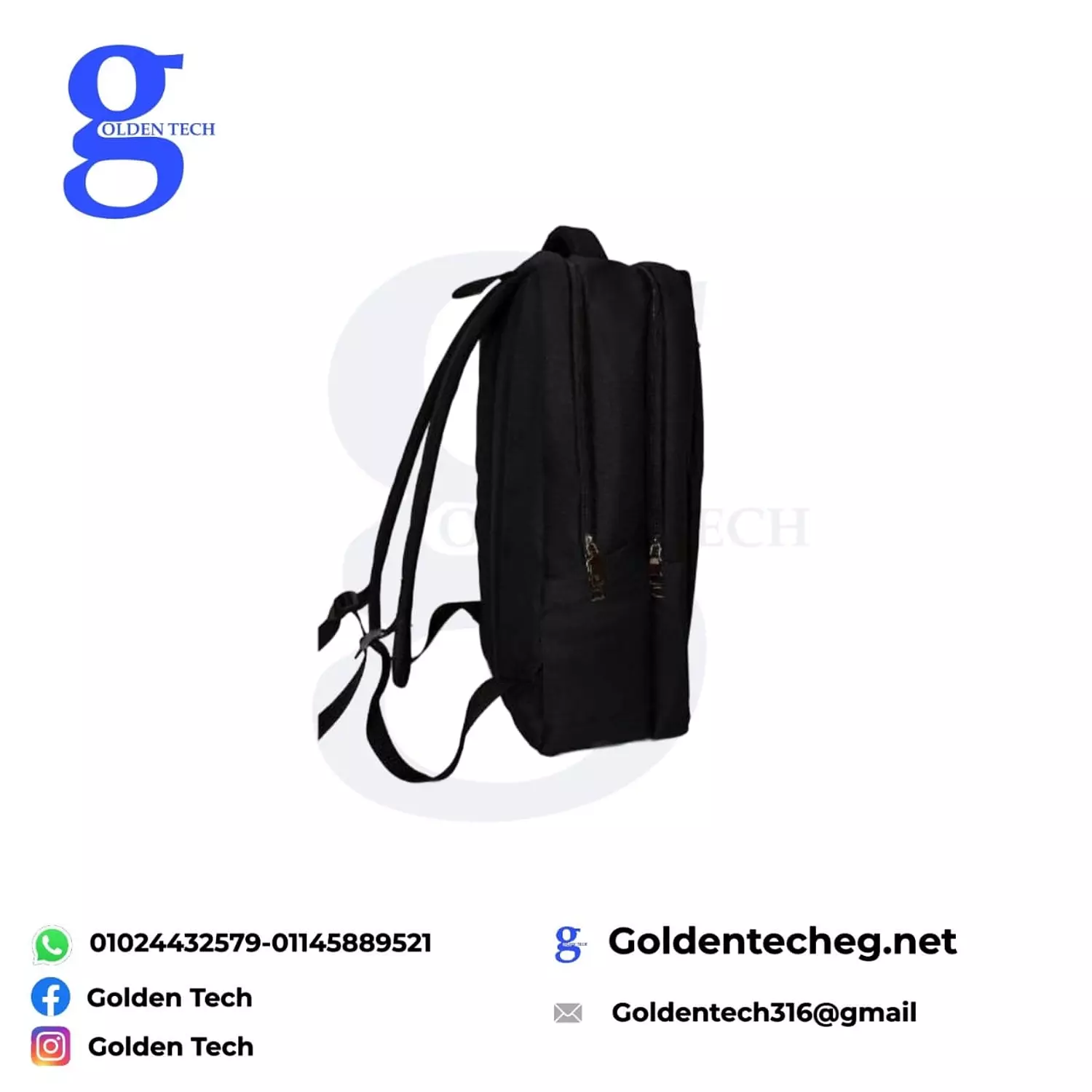 GOLDEN TECH Laptop Backpack - Black - Water Resistant Fabric & Shock Resistant Quilted 3