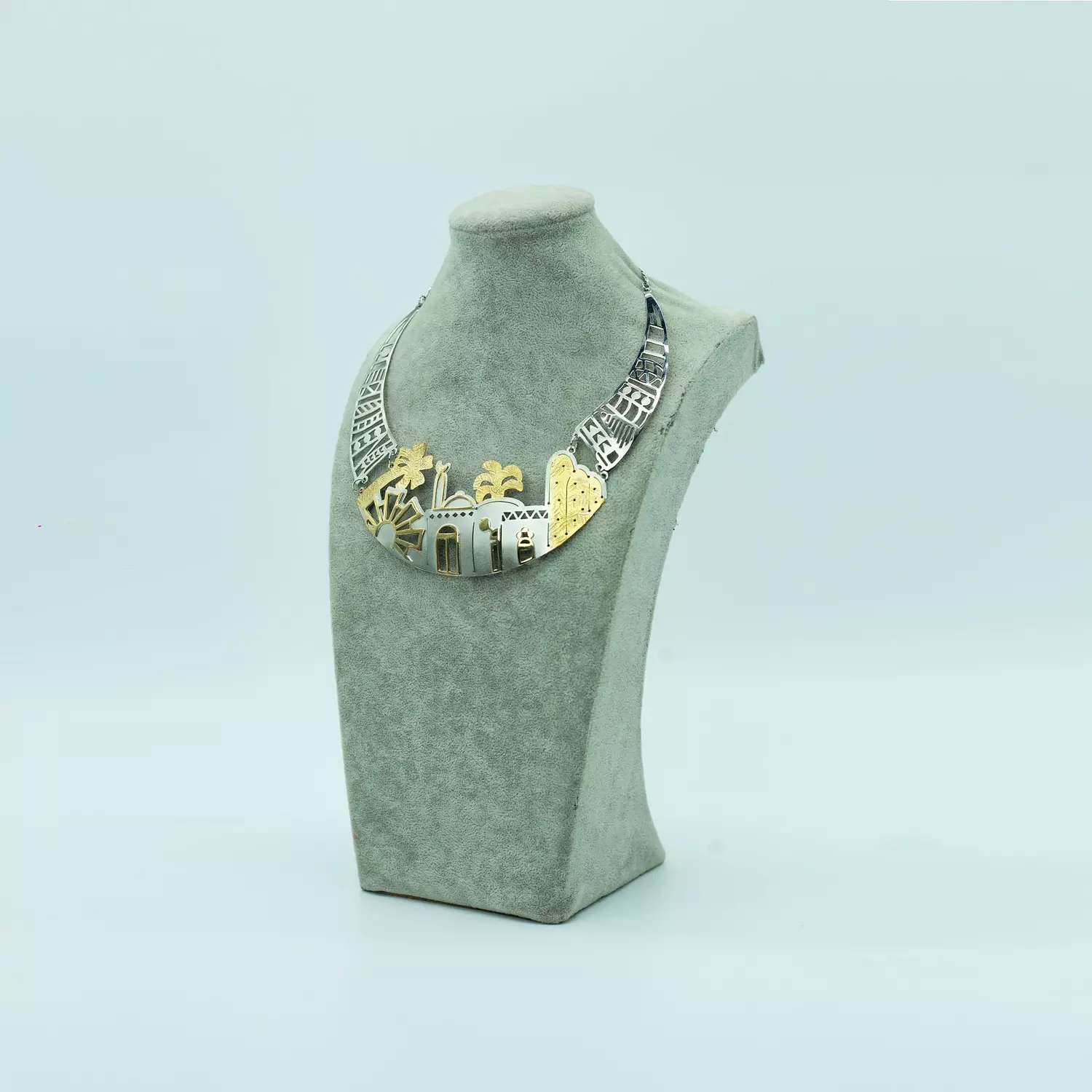 Two-layer copper necklace, gold and silver plated, 50 cm - folk art 4