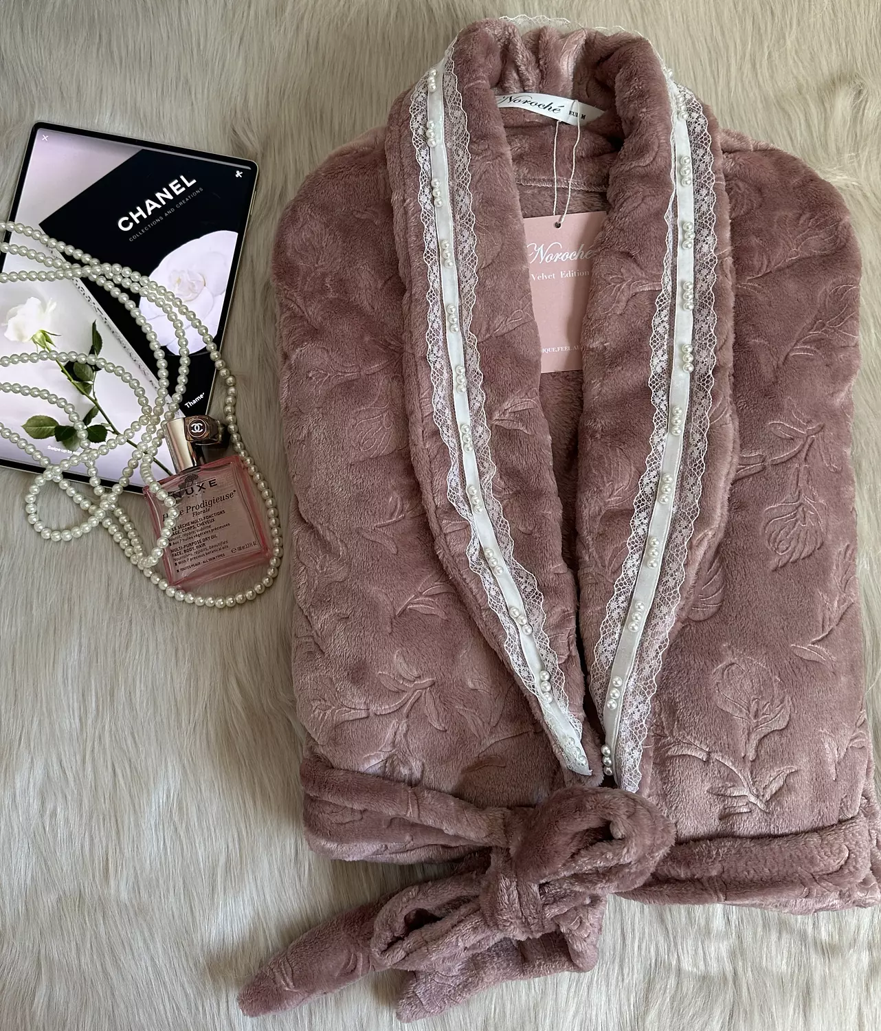 Rose Taupe Embossed Lace Winter Robe image