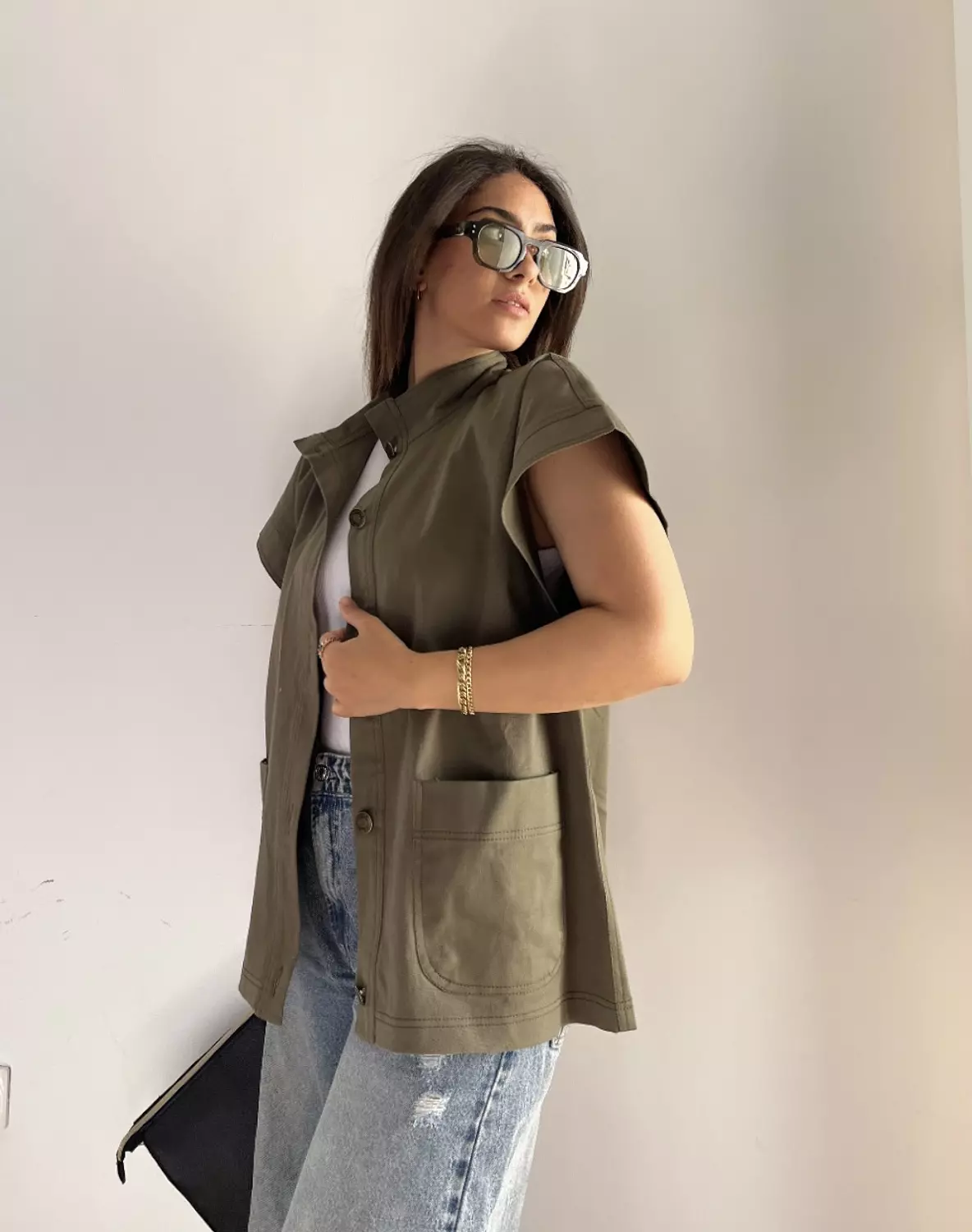 Olive gabardine vest  4