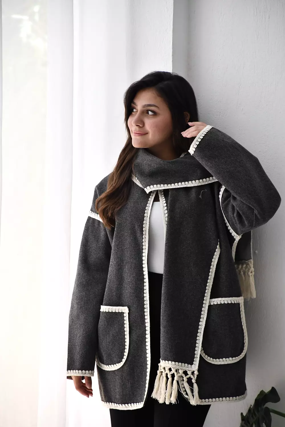 Gray scarf jacket  4
