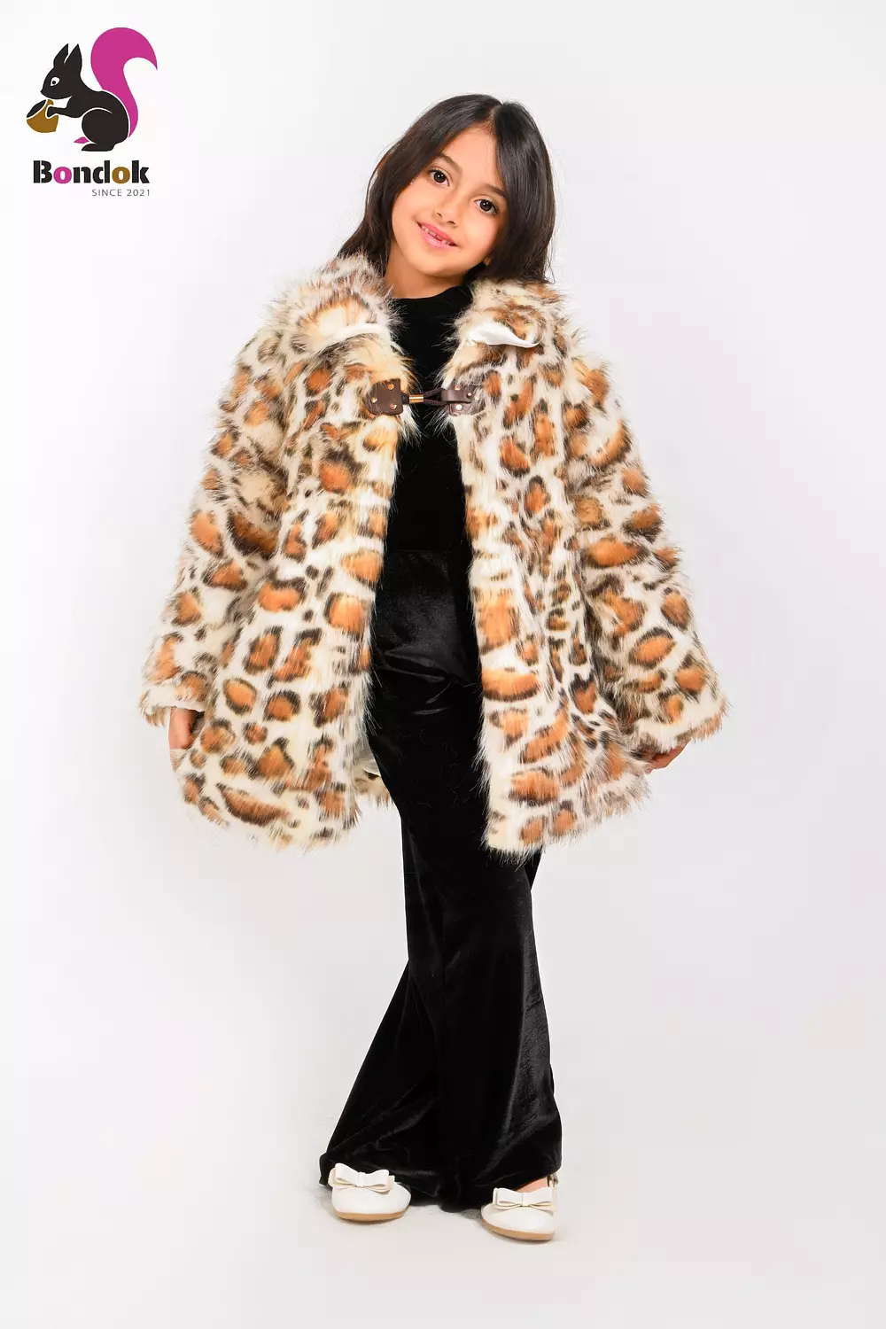 Girls Leopard Print Faux Fur Jacket, Kids Fashion Winter Coat 6