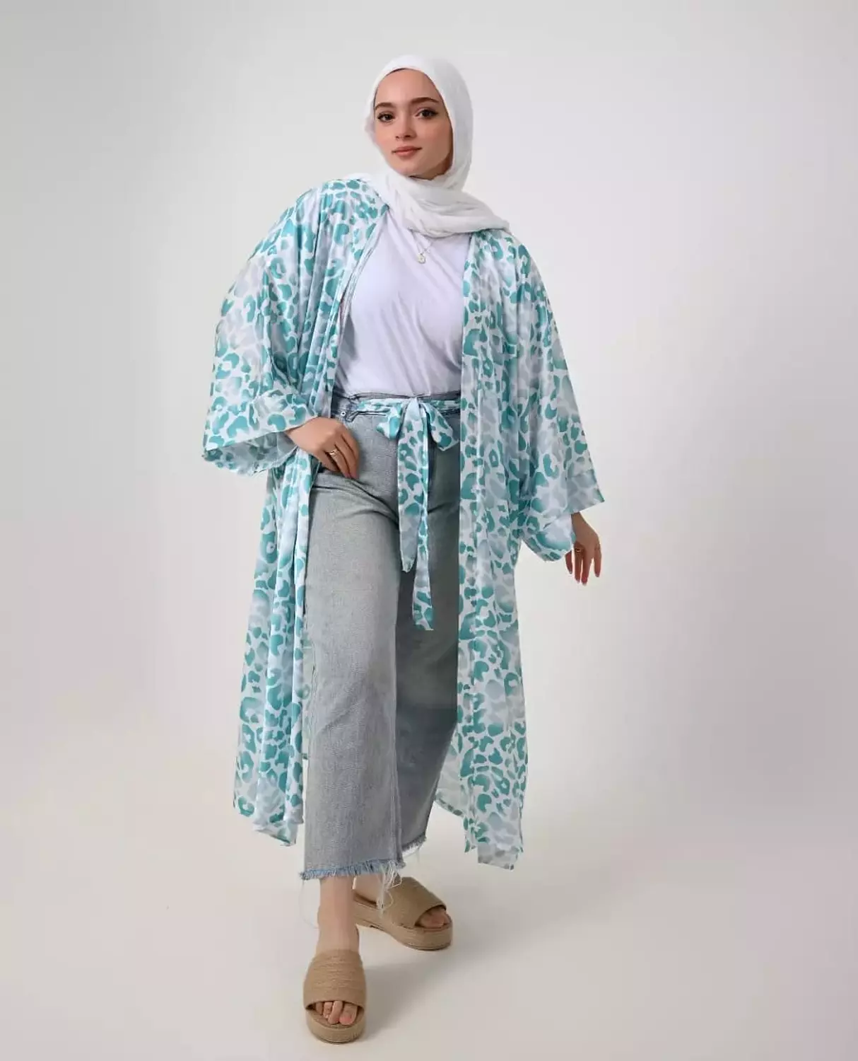 Baby Blue Leopard Kimono  1