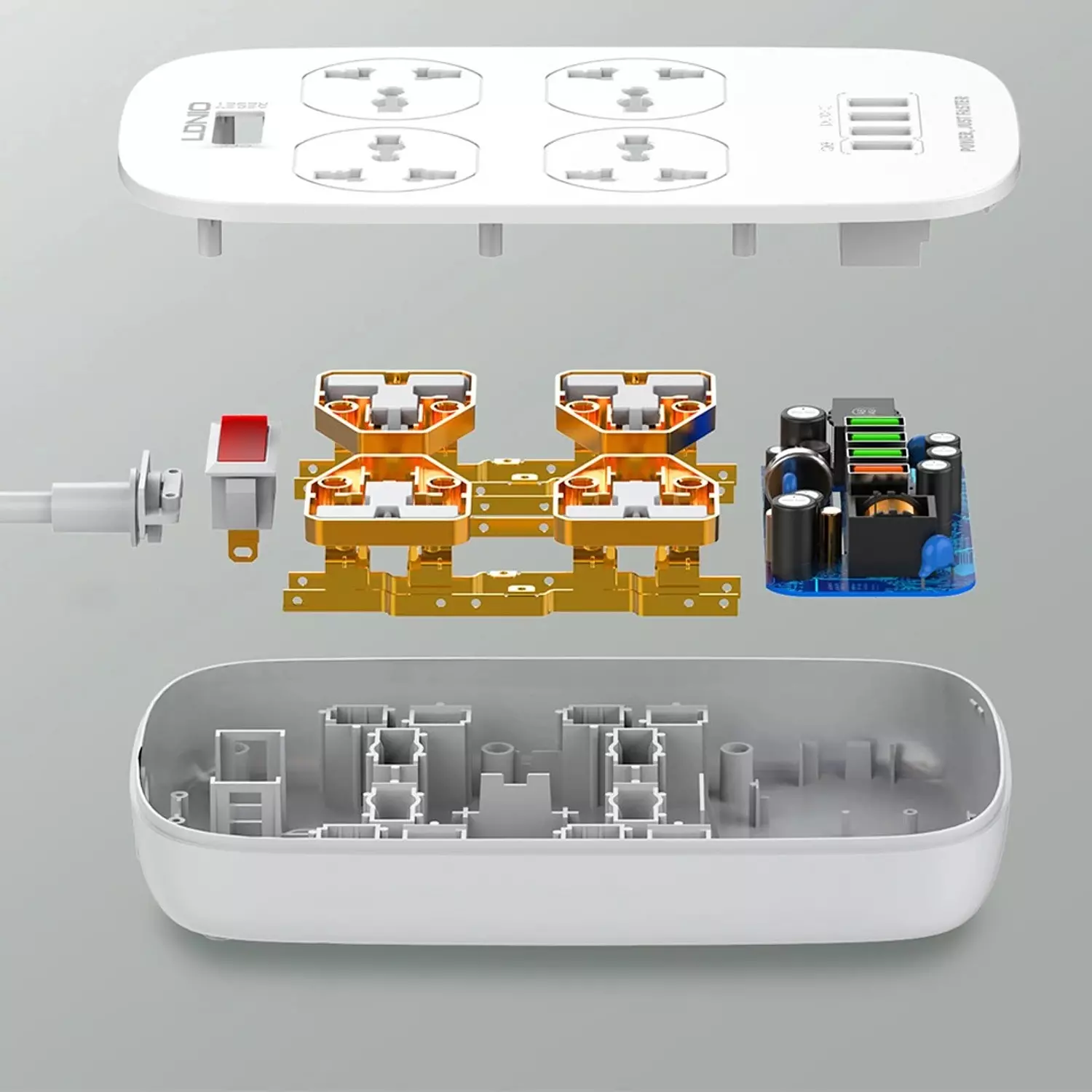 LDNIO SC4407 4-Socket Universal Power Strip with 4 USB Ports, 2500W, and Comprehensive Protection 5