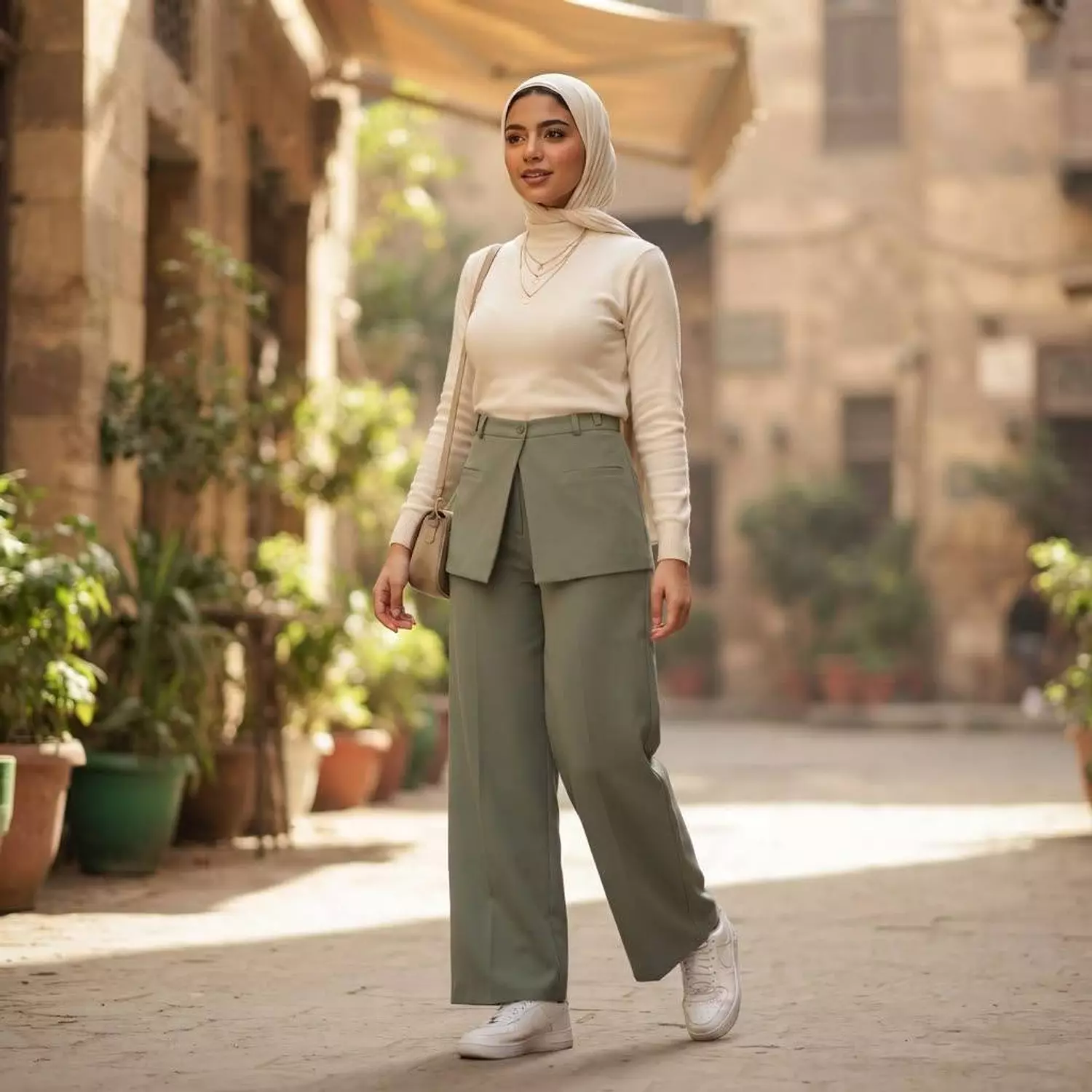 Skort-Layered Wide-Leg Pants 2