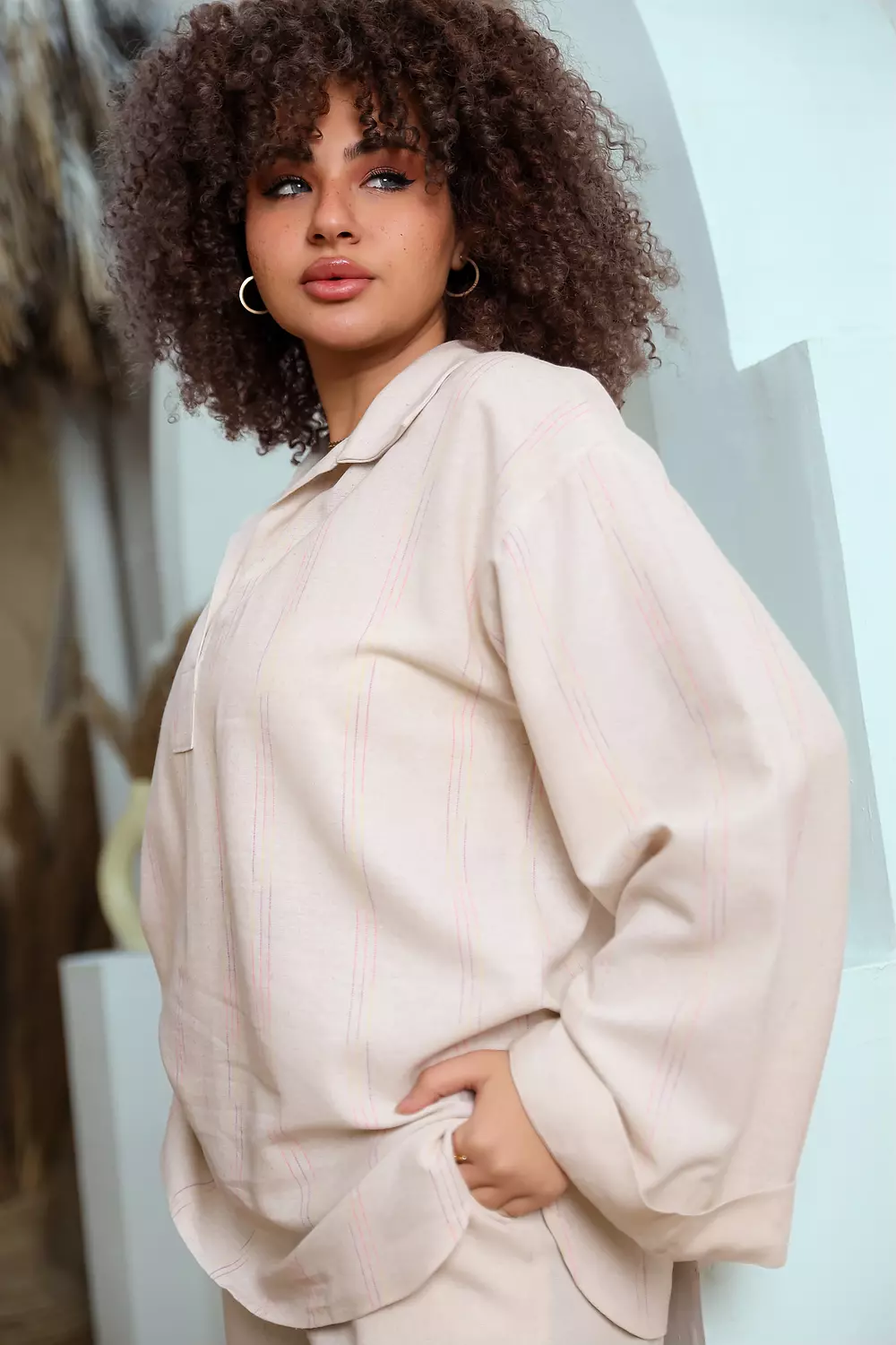 Linen stripped suit hover image