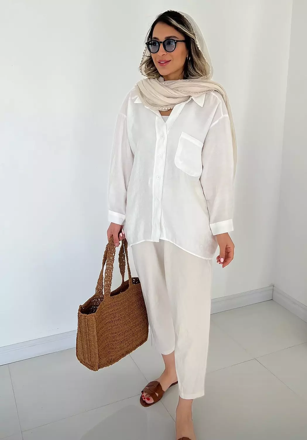 White oversize linen shirt hover image